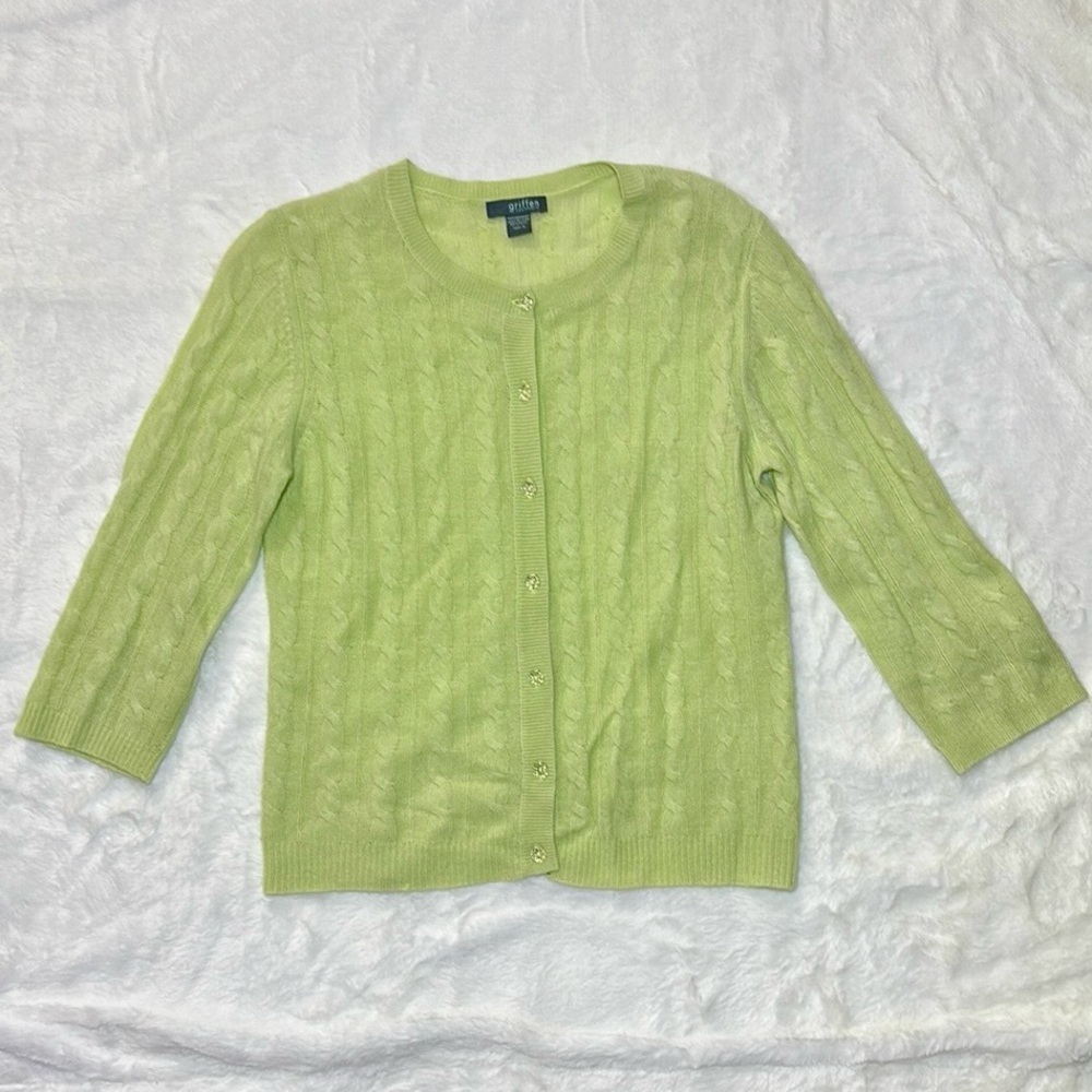 🔥🔥🔥Griffen 100% Cashmere Pastel Green Sweater Cardigan Size Large